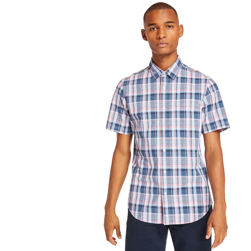 Camasi Timberland Barbati Roz/Albastri - Short-Sleeve Indian River Madras - Romania - DFNCMK862